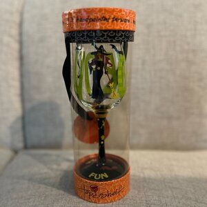 “Wicked Fun” Top Shelf Hand Painted Green Witch Wine Glass